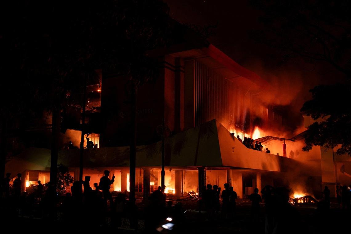 three killed in fire during protest in indonesias makassar3a official