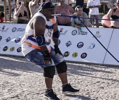 egypts strongman wrestler makes headlines by pulling ship with his teeth