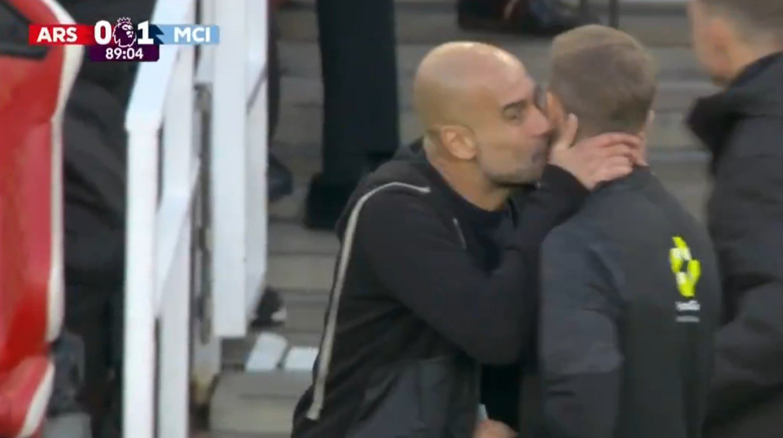 guardiolas kiss to fourth official draws attention in city x arsenal match