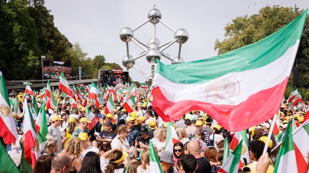 Protest in Brussels Against Iranian Regime, with Mike Pence also Giving a Speech