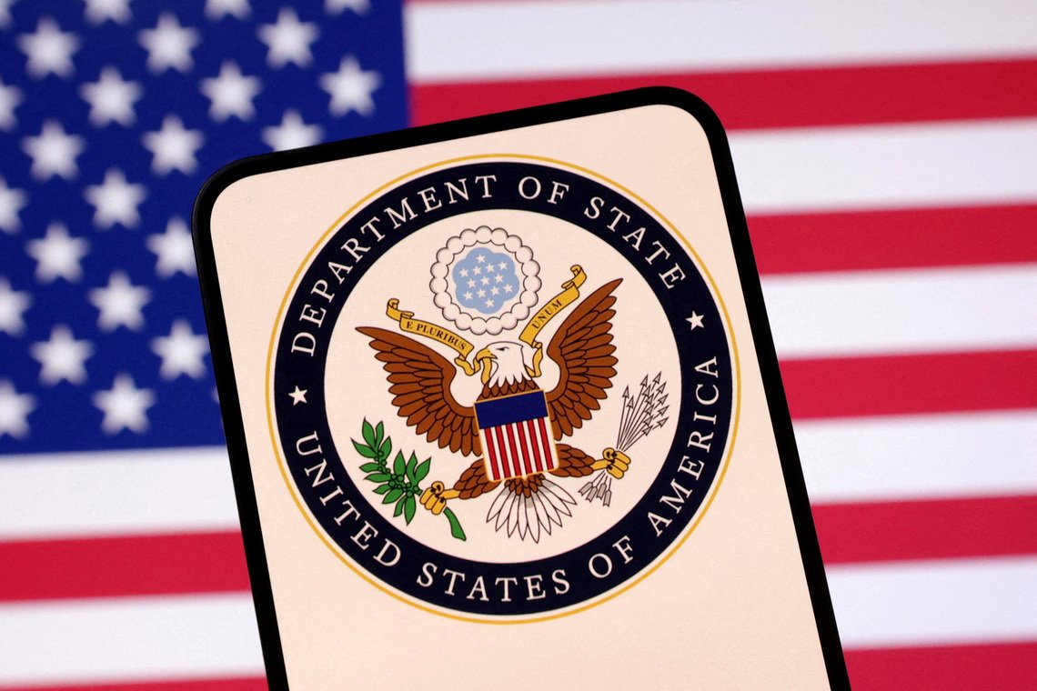 file photo: illustration shows united states department of state logo and u.s. flag